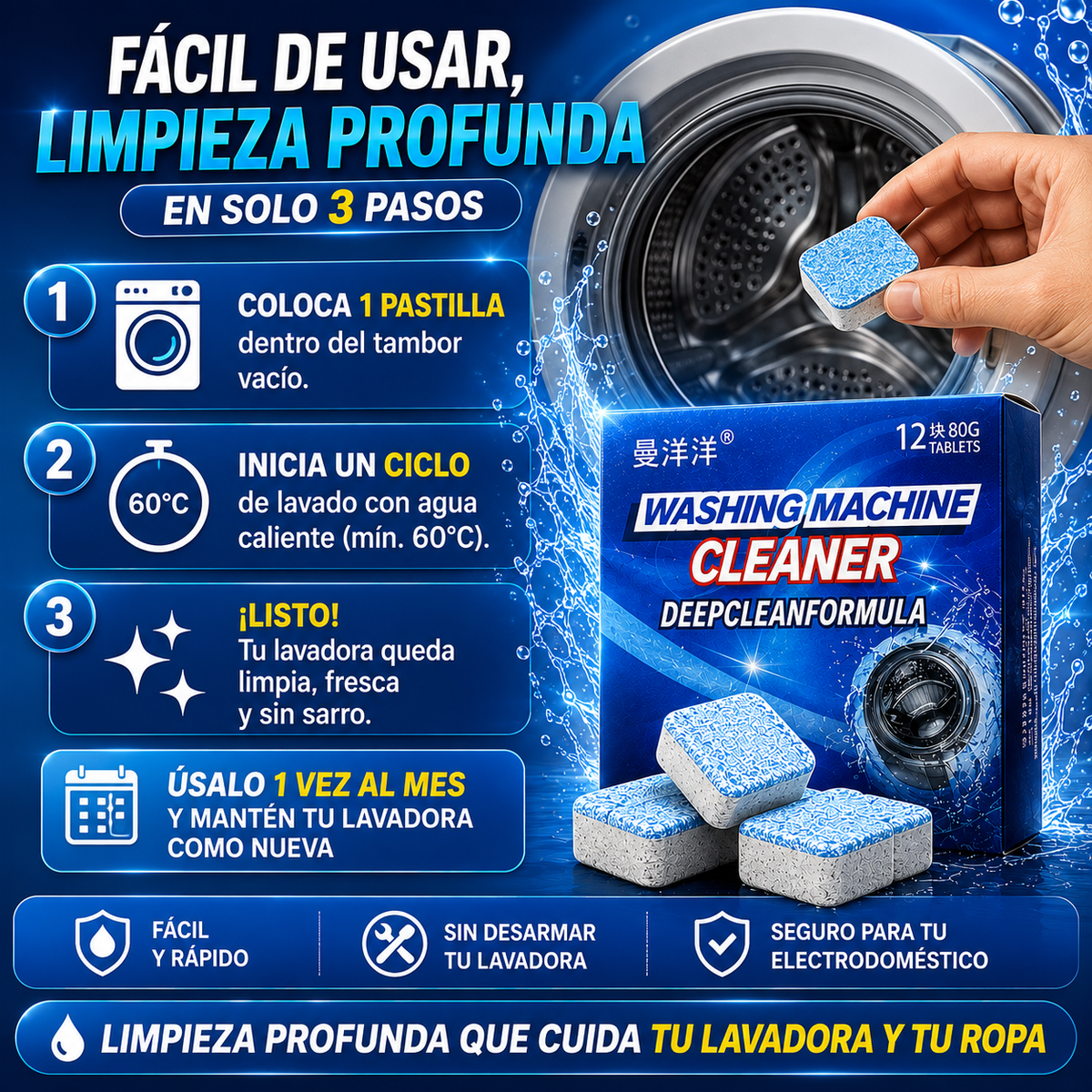 Limpiador Profundo de Lavadoras - Pack 12 Unidades